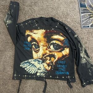 ROMWE Black and Red Graphic Long Sleeve Shirt